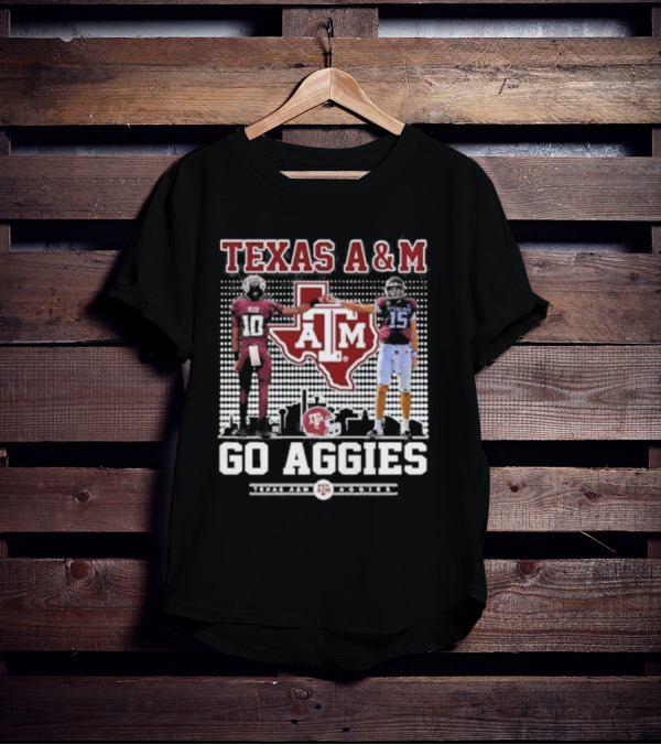 Texas A&M Aggies Football Players 10 And 15 Go Aggies Texas Map T-Shirt