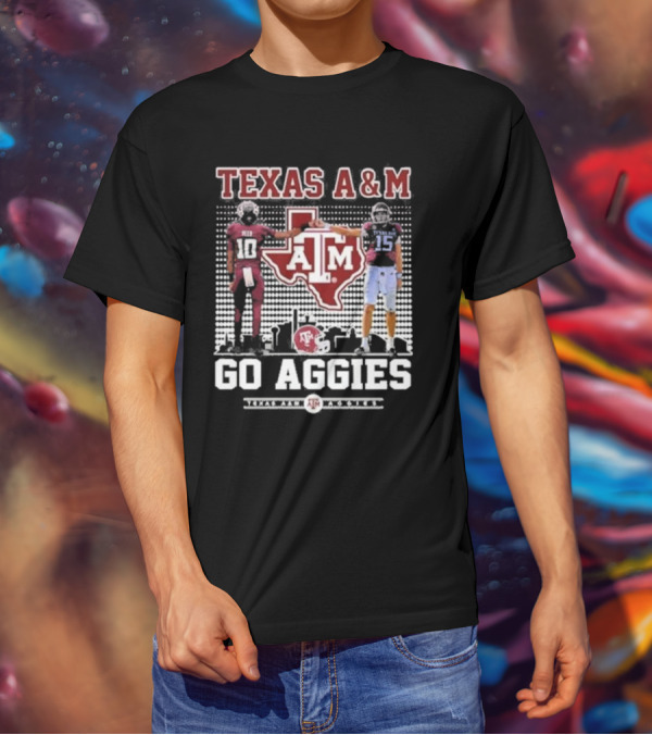 Texas A&M Aggies Football Players 10 And 15 Go Aggies Texas Map T-Shirt