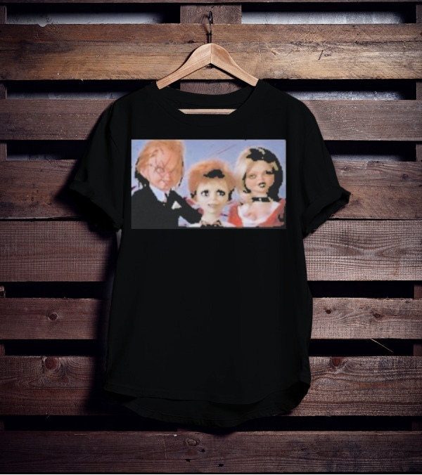 Chucky And Family Horror Characters In Distorted Family T-Shirt