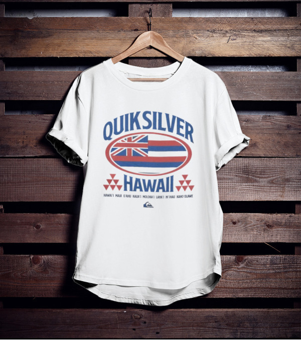 Quiksilver Hawaii Flag Design With Island Names - Hawai'i Maui O'ahu Kaua'i Moloka'i Lana'i Ni'ihau Kaho'olawe T-Shirt