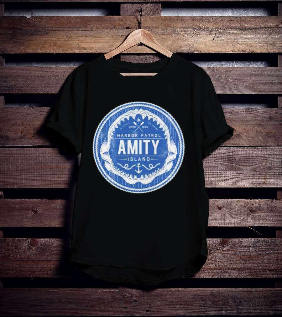 Amity Island Harbor Patrol ESTD 1975 Shark Jaw Anchor Badge T-Shirt