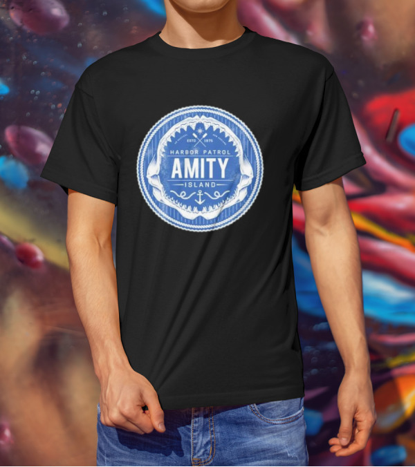 Amity Island Harbor Patrol ESTD 1975 Shark Jaw Anchor Badge T-Shirt