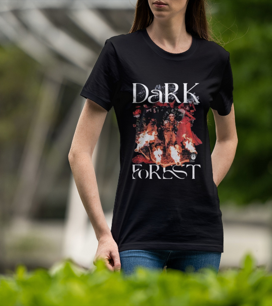 Dark Forest Illuminated Figure And Flames Quixotic X Made Mobb T-Shirt