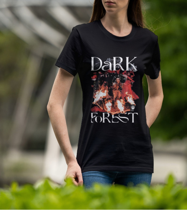 Dark Forest Illuminated Figure And Flames Quixotic X Made Mobb T-Shirt