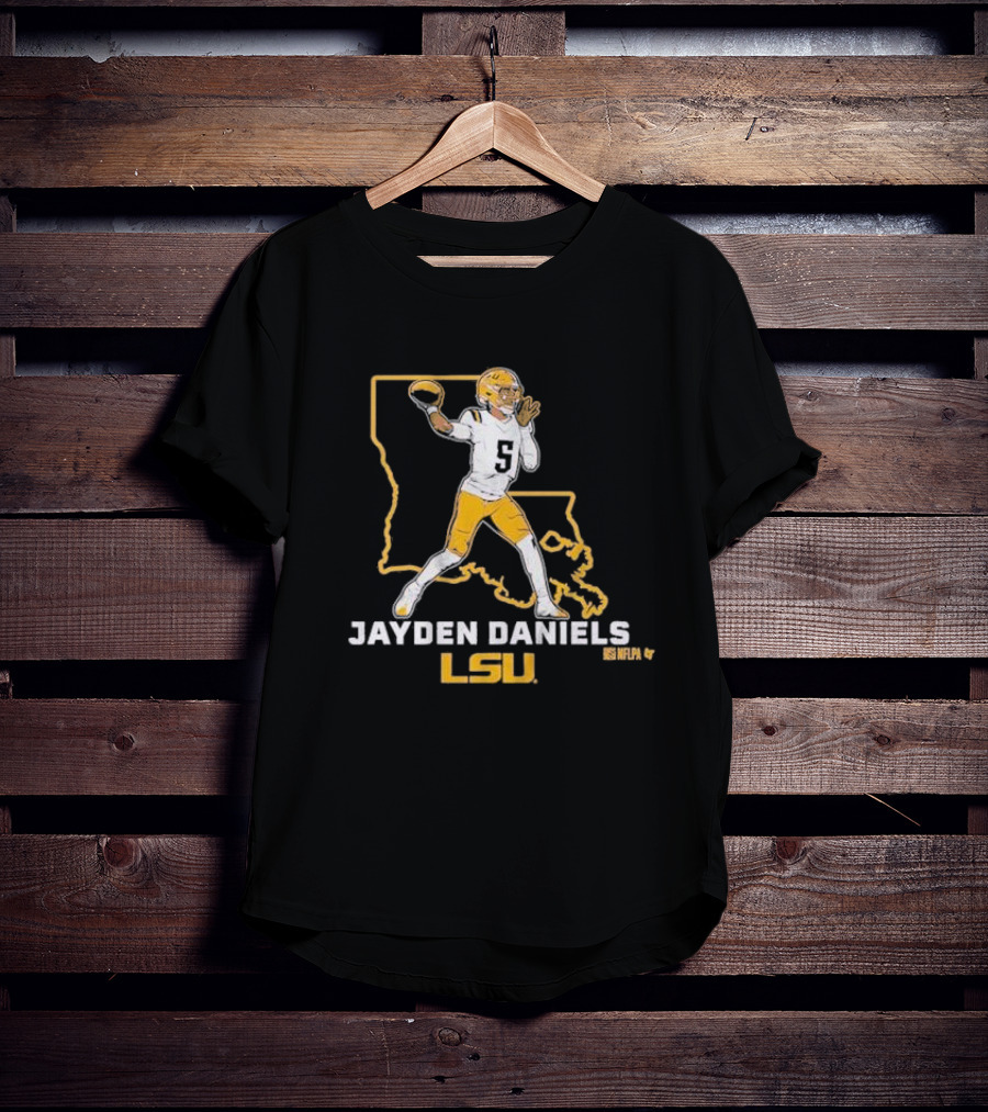 Jayden Daniels LSU Tigers NFLPA Football Louisiana Map T-Shirt