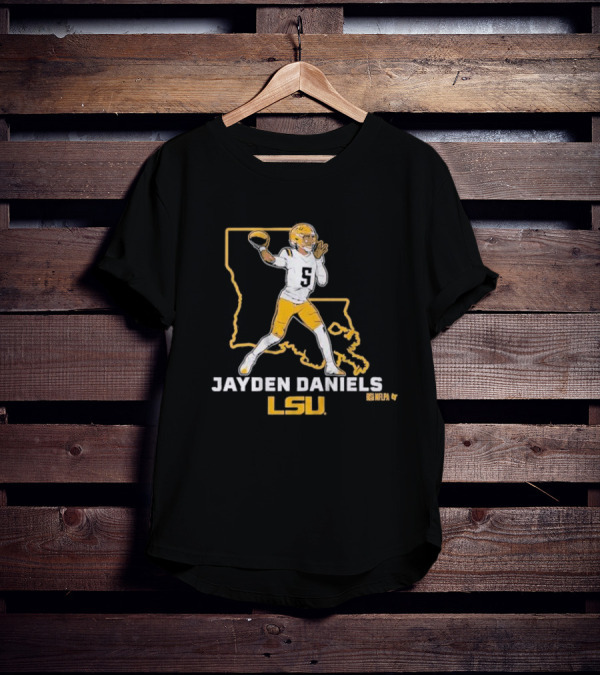 Jayden Daniels LSU Tigers NFLPA Football Louisiana Map T-Shirt