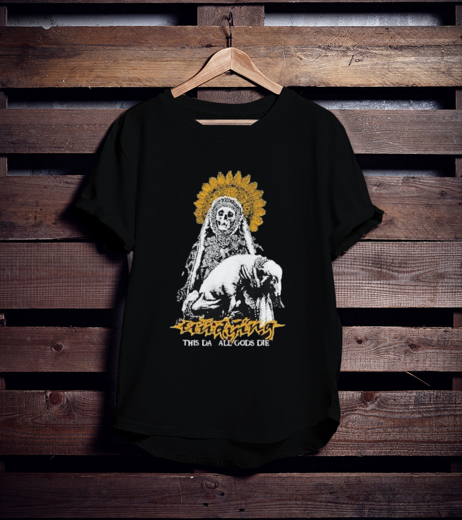 Undying This Day All Gods Die Skeleton Priest With Lamb And Sunflower Halo T-Shirt