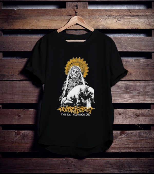 Undying This Day All Gods Die Skeleton Priest With Lamb And Sunflower Halo T-Shirt