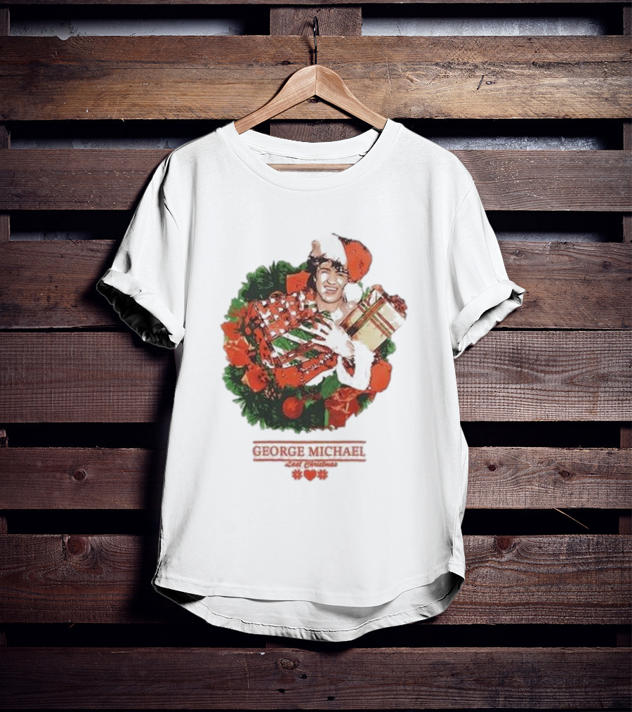 GEORGE MICHAEL LAST CHRISTMAS SANTA HAT WREATH T-Shirt