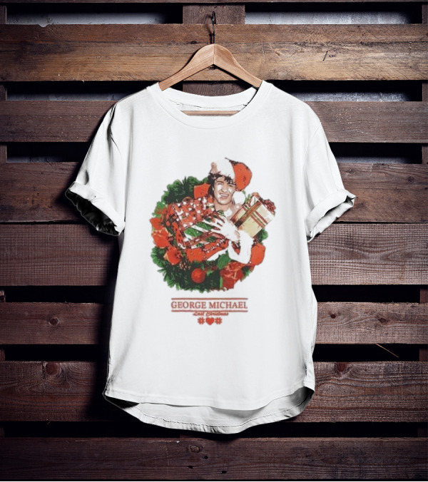 GEORGE MICHAEL LAST CHRISTMAS SANTA HAT WREATH T-Shirt