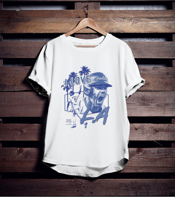 I Love LA Freddie Freeman Baseball Player Palm Trees Dodger Blue T-Shirt