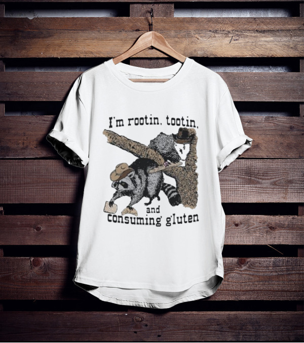 I'm Rootin Tootin Raccoon Duo Consuming Gluten In Cowboy Hats T-Shirt
