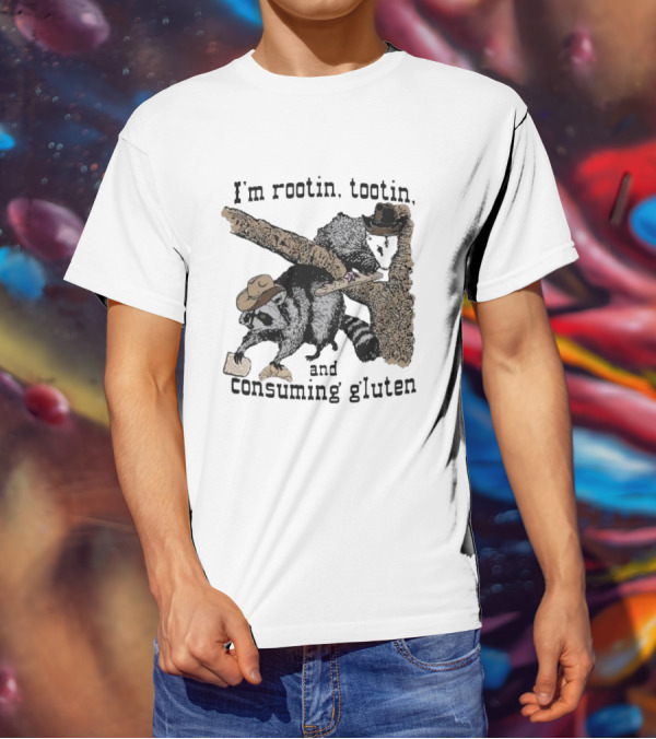 I'm Rootin Tootin Raccoon Duo Consuming Gluten In Cowboy Hats T-Shirt
