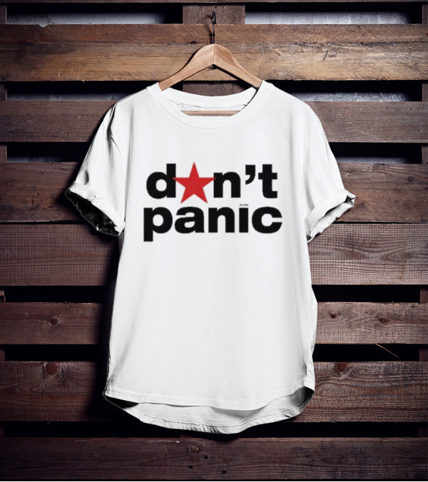 Lauren Sanderson Don't Panic Red Star Icon Text T-Shirt