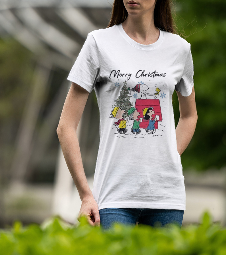 Merry Christmas Snoopy And Friends Winter Scene T-Shirt