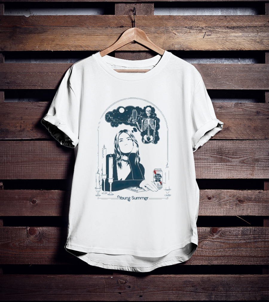 Young Summer Pabst Skeleton Night Sky Candles And Can T-Shirt