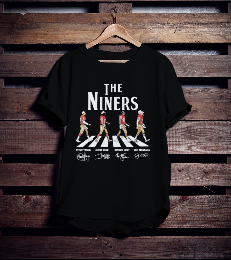 The Niners Steve Young Jerry Rice Ronnie Lott Joe Montana Abbey Road Walk T-Shirt