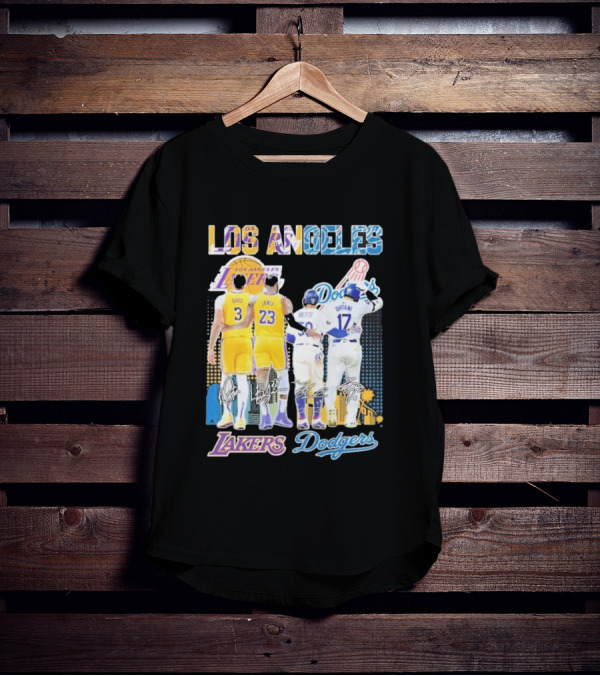 Los Angeles Lakers Dodgers LeBron James Anthony Davis Mookie Betts Freddie Freeman Signatures T-Shirt
