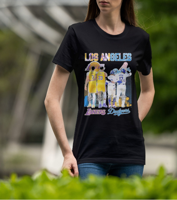 Los Angeles Lakers Dodgers LeBron James Anthony Davis Mookie Betts Freddie Freeman Signatures T-Shirt