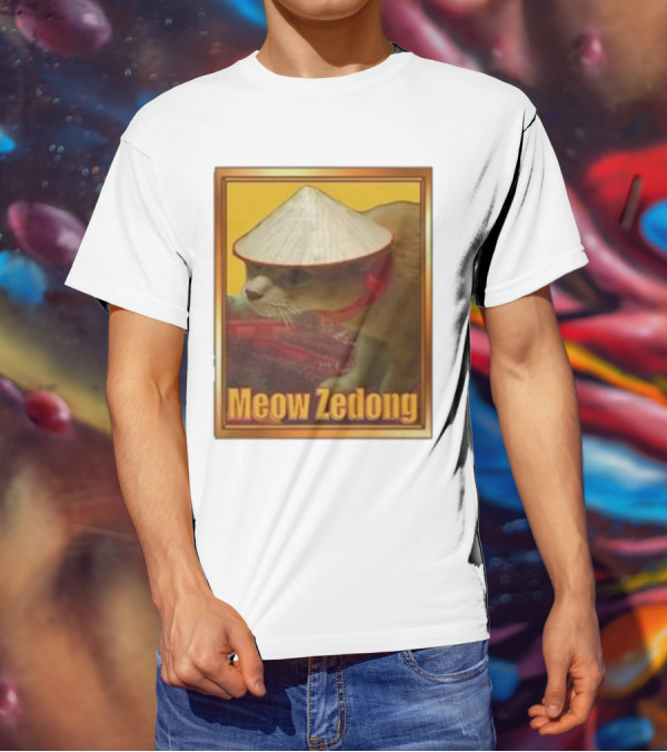 Funny Ahh Tees Meow Zedong Cat With Hat T-Shirt