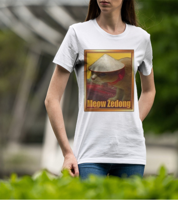 Funny Ahh Tees Meow Zedong Cat With Hat T-Shirt