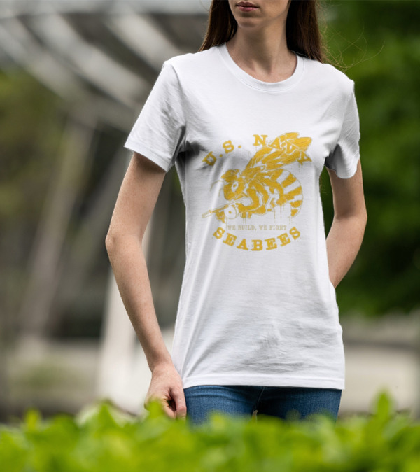 U.S. Navy Seabees We Build We Fight Vintage Bee With Tool T-Shirt