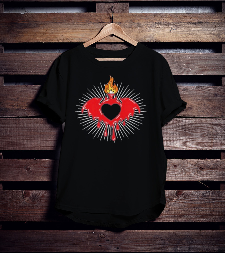 Clandestine Forever Sacred Flaming Heart With Wings And Radiating Light T-Shirt