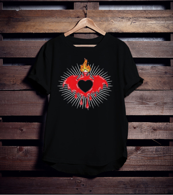 Clandestine Forever Sacred Flaming Heart With Wings And Radiating Light T-Shirt
