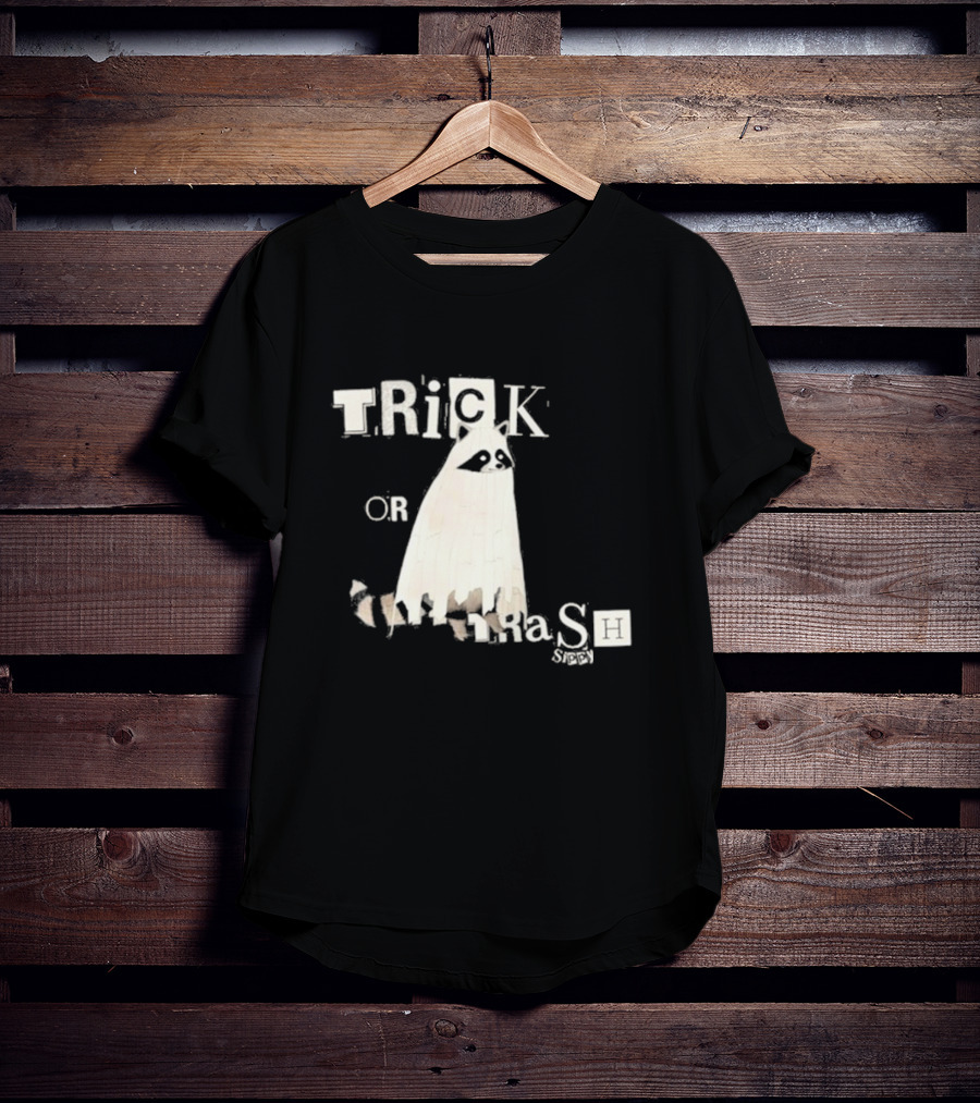 TRICK OR TRASH SIPPY Black Raccoon Ghost Costume T-Shirt