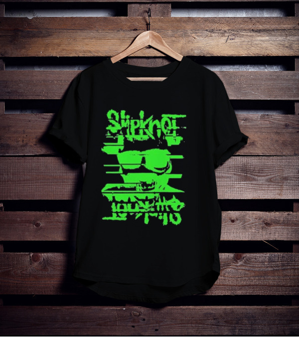 Slipknot The Thick Glitch Skull Neon Green T-Shirt
