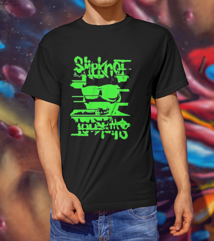 Slipknot The Thick Glitch Skull Neon Green T-Shirt