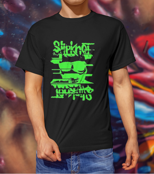 Slipknot The Thick Glitch Skull Neon Green T-Shirt