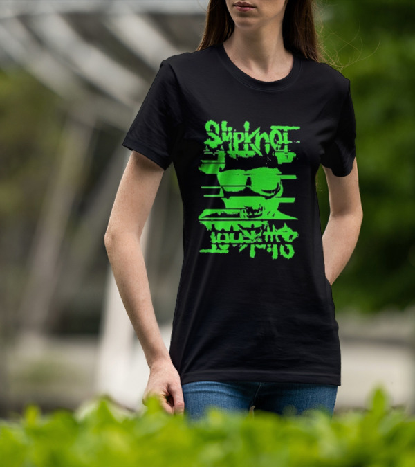 Slipknot The Thick Glitch Skull Neon Green T-Shirt