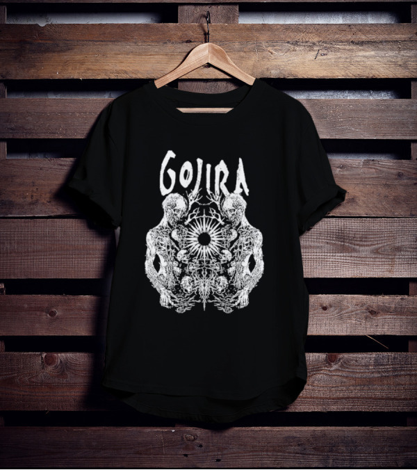 GOJIRA Twin Skull Symmetry With Skeletal Figures And Central Orb T-Shirt