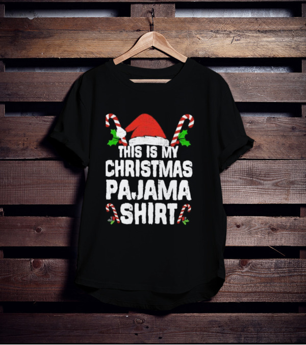 This Is My Christmas Pajama Shirt Candy Canes Santa Hat T-Shirt