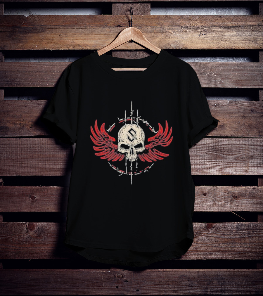 Sabaton Never-Ending Skull With Wings And Barbed Wire Circle T-Shirt