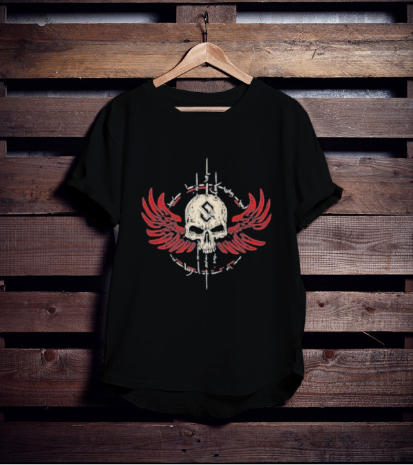 Sabaton Never-Ending Skull With Wings And Barbed Wire Circle T-Shirt