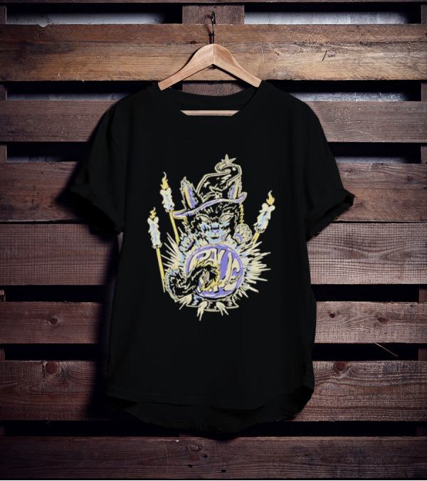 Shadow Wizard Karma Cat With Mystic Candles And Rave Sphere T-Shirt