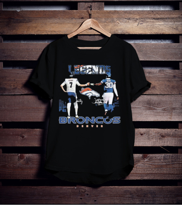 Denver Broncos Legends Elway Davis Signature Football Duo T-Shirt