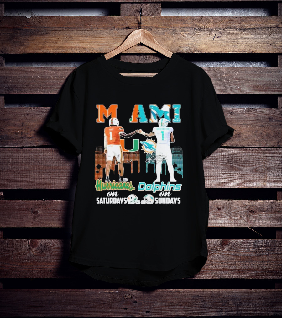Miami Hurricanes On Saturdays Dolphins On Sundays T-Shirt