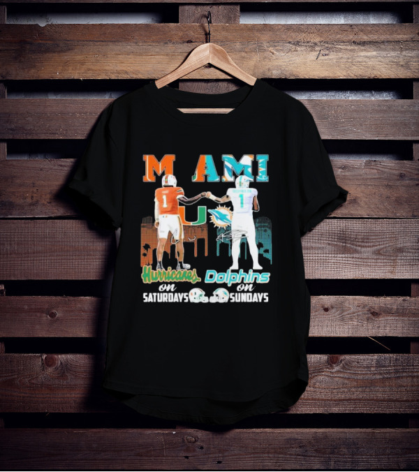 Miami Hurricanes On Saturdays Dolphins On Sundays T-Shirt