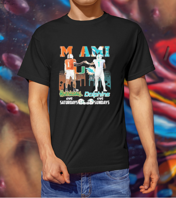 Miami Hurricanes On Saturdays Dolphins On Sundays T-Shirt