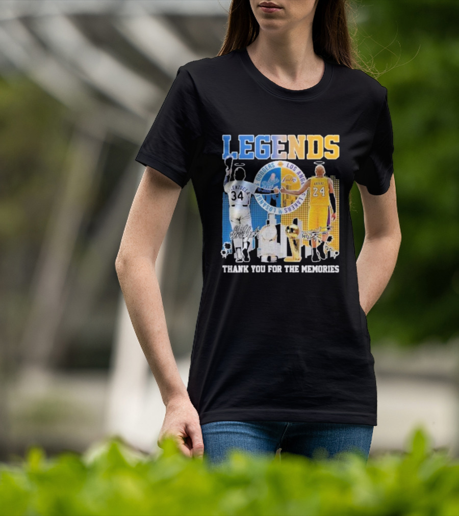 LEGENDS Dodgers Los Angeles Lakers Valenzuela Bryant Thank You For The Memories T-Shirt