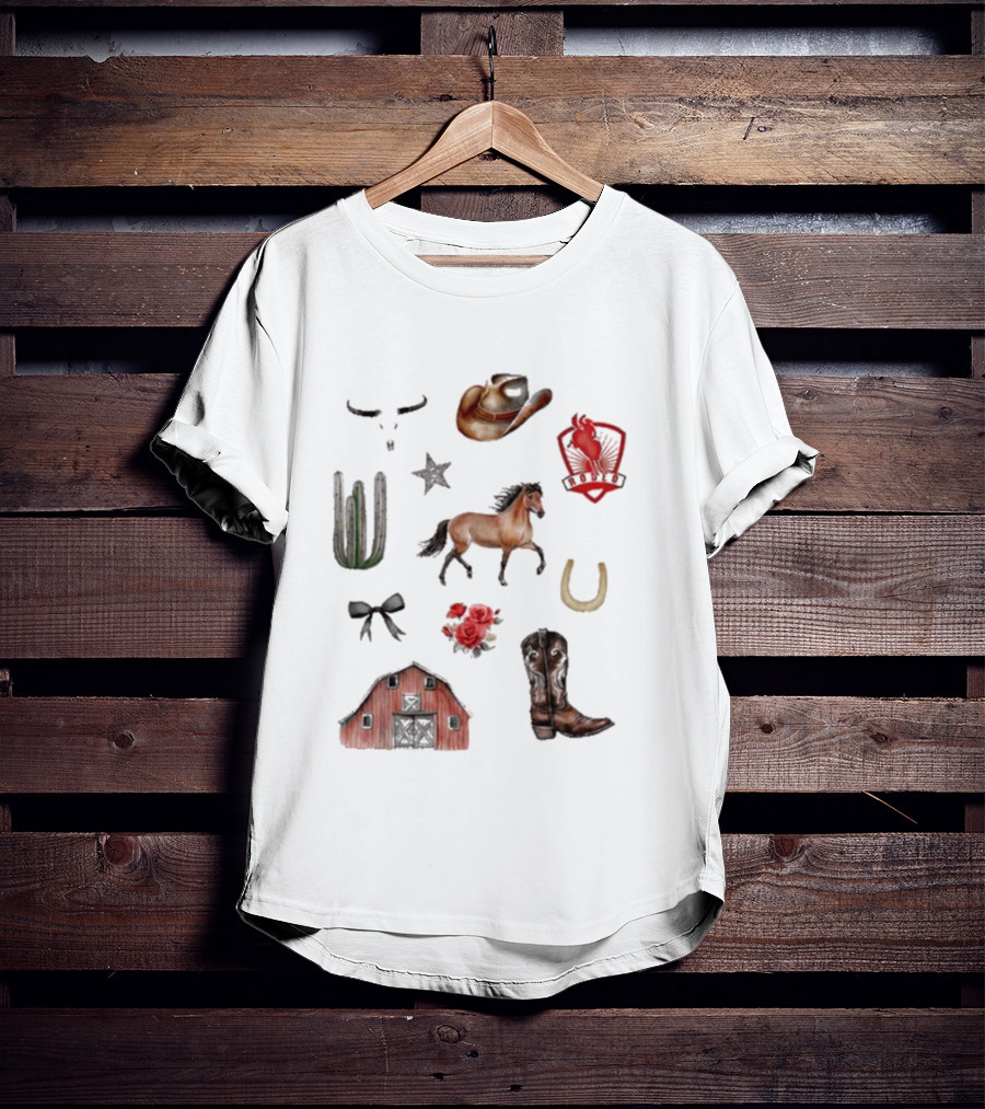Books With Jess Cowboy Chestnut Cactus Horse Barn Boots Rose Rodeo Badge Hat Skulls Star Horseshoe T-Shirt