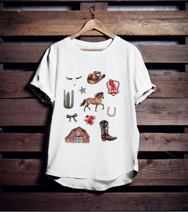Books With Jess Cowboy Chestnut Cactus Horse Barn Boots Rose Rodeo Badge Hat Skulls Star Horseshoe T-Shirt