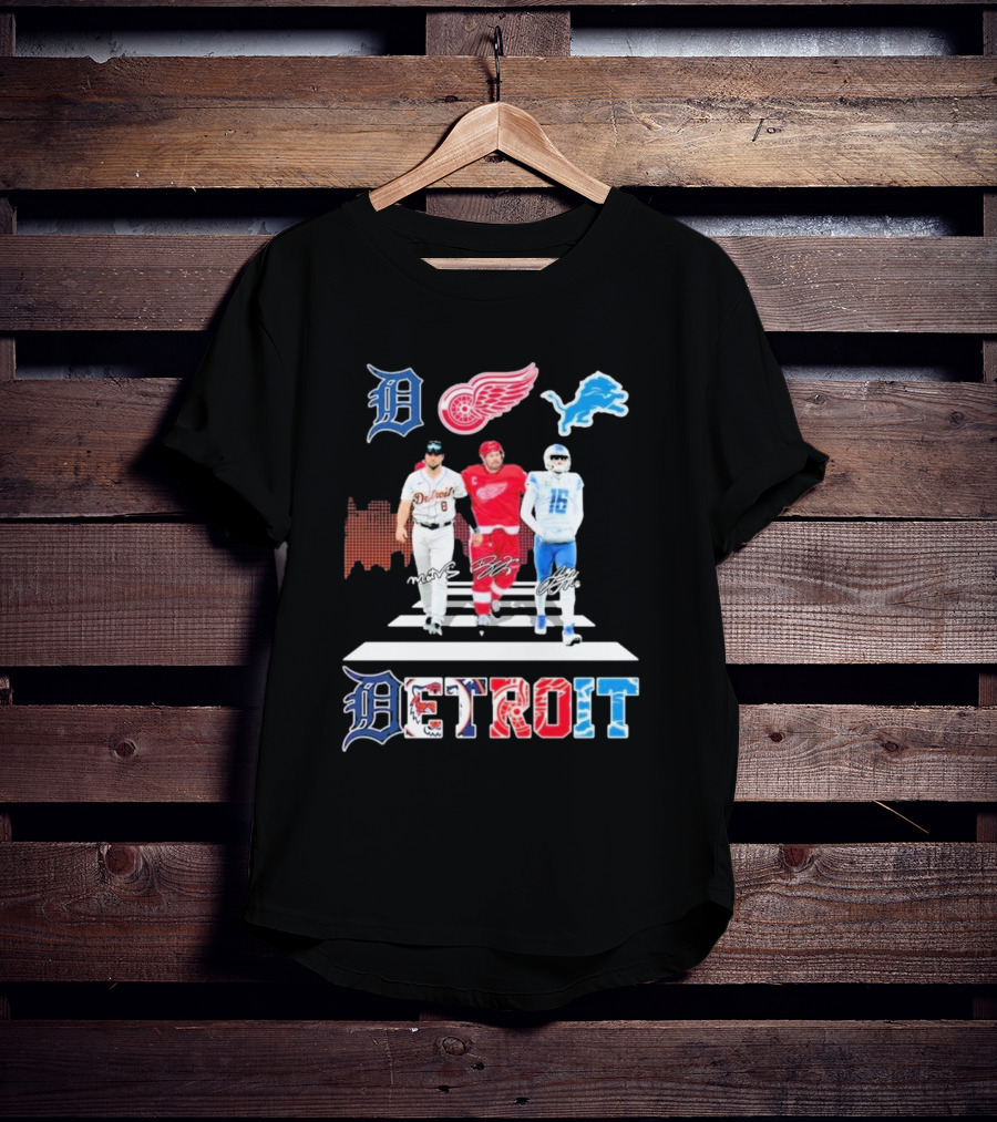 Detroit Lions Tigers Red Wings Legends Crossing Detroit T-Shirt