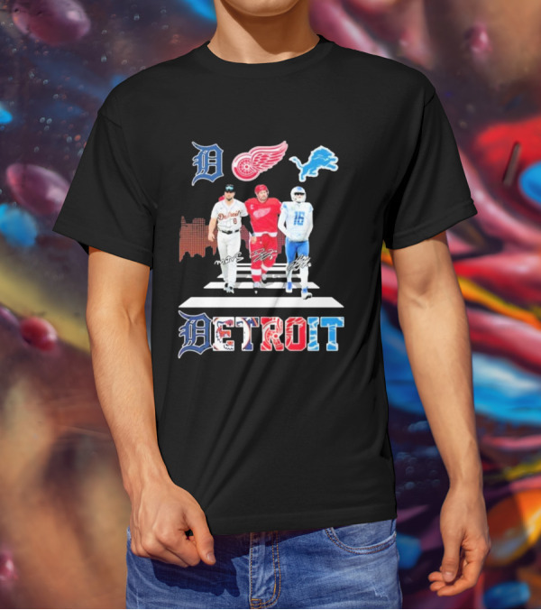 Detroit Lions Tigers Red Wings Legends Crossing Detroit T-Shirt
