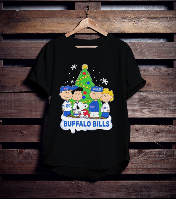 Buffalo Bills Snoopy Christmas Tree Peanuts Characters Holiday Scene T-Shirt