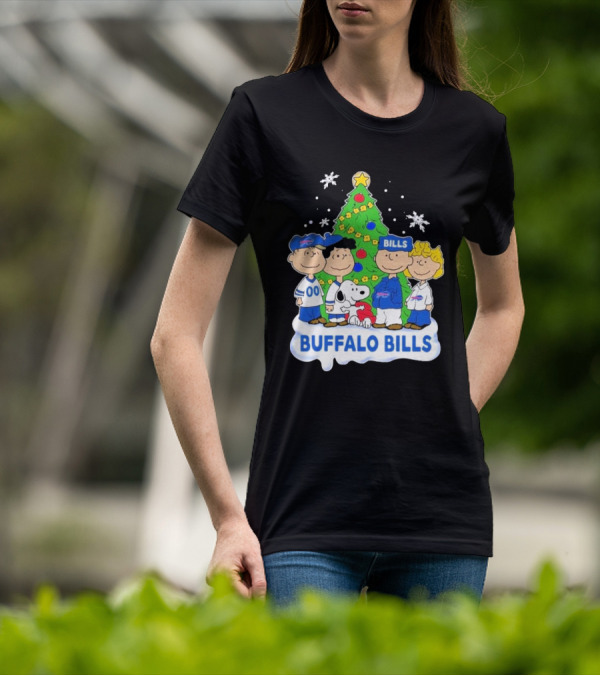 Buffalo Bills Snoopy Christmas Tree Peanuts Characters Holiday Scene T-Shirt