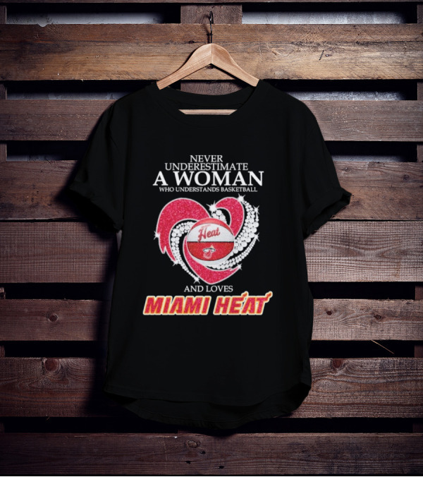 Never Underestimate A Woman Who Understands Basketball And Loves Miami Heat With Red Heart And Basketball T-Shirt